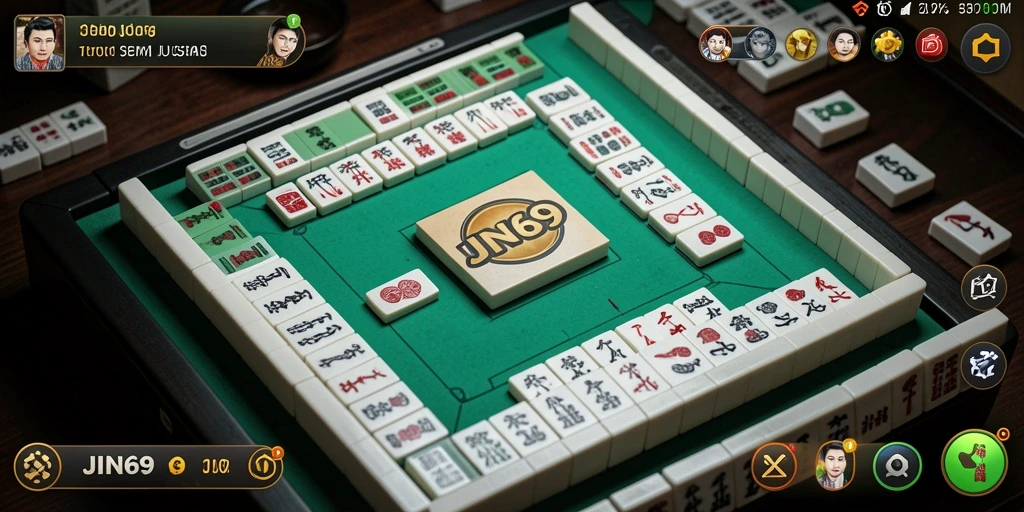 Tampilan gameplay seru dalam JIN69 yang menampilkan mahjong bertema.