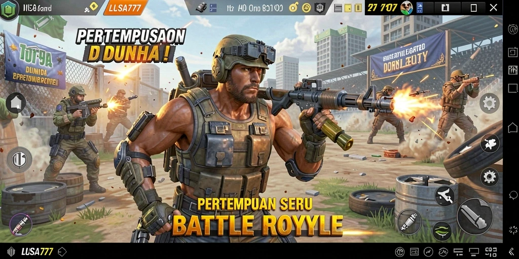 Tampilan gameplay seru di LUSA777 dalam pertempuran Battle Royale.