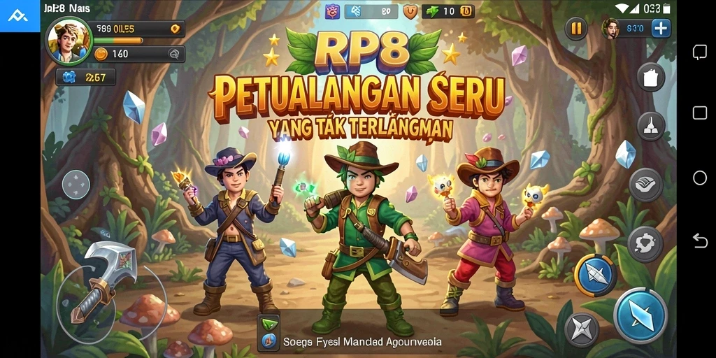Screenshot gameplay RP8 yang menunjukkan aksi menegangkan di dunia petualangan.
